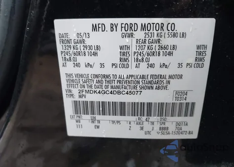 2013 Ford Edge Se from USA, damaged, VIN 2FMDK4GC4DBC45077